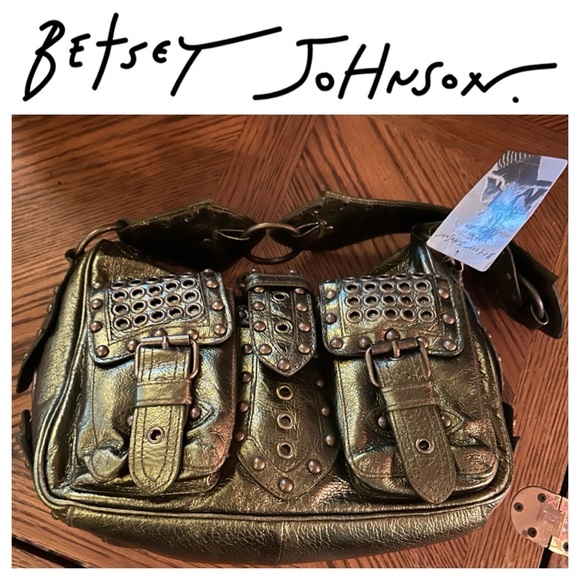 Betsey Johnson Handbags - Vintage BETSEY JOHNSON Olive Heavy Metal Studded Satchel Handbag